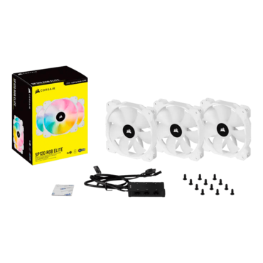 iCUE SP120 RGB ELITE Performance 3 x 120mm, White, w/ Controller, 1500 RPM, 47.73 CFM, 28 dBA, Cooling Fans