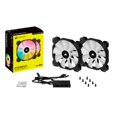 iCUE SP140 RGB ELITE Performance Black, 2 x 140mm, w/ Lighting Node CORE, 1200RPM, 68.11 CFM, 27 dBA, Cooling Fans