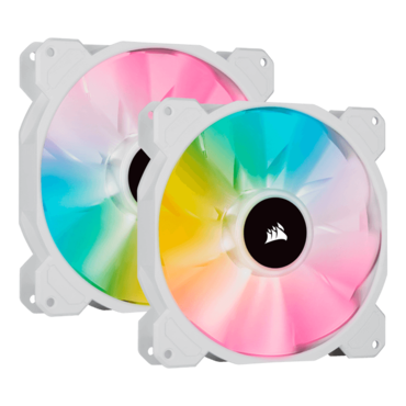 iCUE SP140 RGB ELITE Performance 2 x 140mm, White, w/ Controller, RGB LEDs, 1200RPM, 68.11 CFM, 26.8 dBA, Cooling Fans