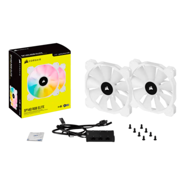 iCUE SP140 RGB ELITE Performance 2 x 140mm, White, w/ Controller, 1200RPM, 68.11 CFM, 26.8 dBA, Cooling Fans