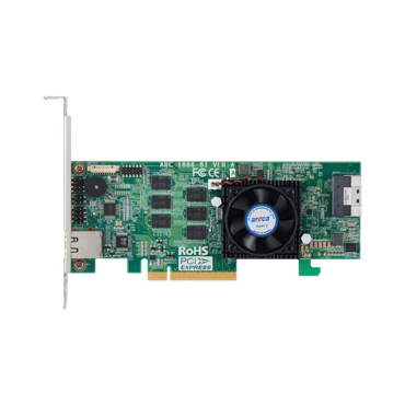 ARC-1886-8i, SAS 12Gb/s, 8-Port internal (1x SFF-8654), PCIe 4.0 x8, Controller with 8GB DDR4-2666 ECC, No Cables