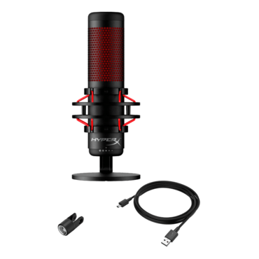HyperX QuadCast, Anti-Vibration, 3 x 14 mm Electret Condenser, Red LED, Black/Red, Gaming Microphone
