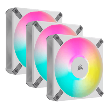 iCUE AF120 RGB ELITE 3 x 120mm, White, w/ ARGB Hub, RGB LEDs, 2100 RPM, 65.57 CFM, 34.1 dBA, Cooling Fans