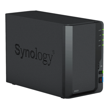 DiskStation® DS223 2-Bay NAS Server, Realtek RTD1619B Processor Quad-core 1.7 GHz, 2GB DDR4 RAM (not expandable), SATA 6Gb/s, 1GbLAN, USB 3.2 Gen 1 / 3, 60W PSU