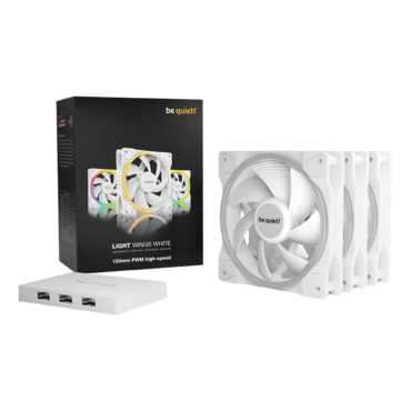 Light Wings 3 x 120mm, White, w/ ARGB Hub, ARGB LEDs, 2500 RPM, 52.3 CFM, 31 dBA, Cooling Fans