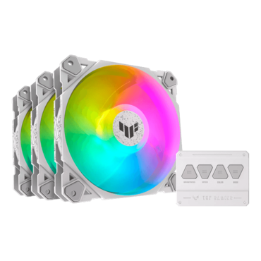 TUF Gaming TF120 ARGB 3 x 120mm, White, w/ Controller, 1900 RPM, 76 CFM, 29 dBA, Cooling Fans