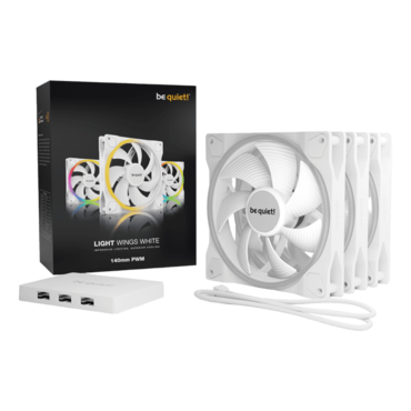 Light Wings 3 x 140mm, White, w/ ARGB Hub, ARGB LEDs, 1500 RPM, 56 CFM, 23.3 dBA, Cooling Fans