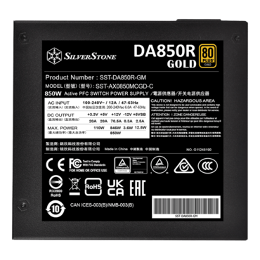 DA850R-GM, 80 PLUS Gold 850W, Fully Modular, ATX Power Supply