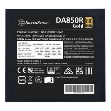 DA850R-GMA, 80 PLUS Gold 850W, Fully Modular, ATX Power Supply