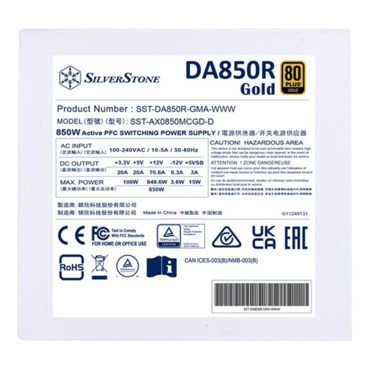 DA850R-GMA-WWW, 80 PLUS Gold 850W, Fully Modular, ATX Power Supply