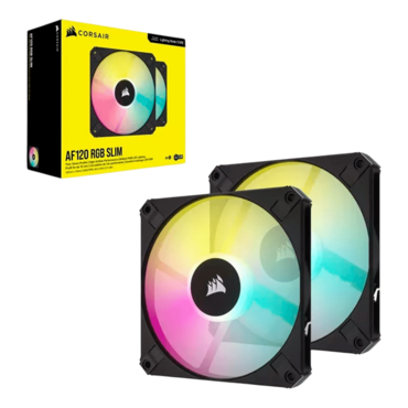 iCUE AF120 RGB SLIM 2 x 120mm, w/ ARGB Hub, RGB LEDs, 2000 RPM, 56.3 CFM, 27.5 dBA, Cooling Fans