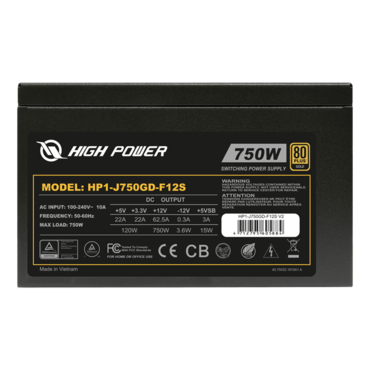 HP1-J750GD-F12S, 80 PLUS Gold 750W, No Modular, ATX Power Supply
