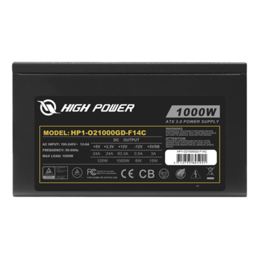 HP1-O21000GD-F14C, 80 PLUS Gold 1000W, Fully Modular, ATX Power Supply