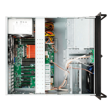 R400N-8P.3F, 3x 5.25&quot;, 1x 3.5&quot; External Bays, 3x 3.5&quot; Internal Bays, No PSU, CEB, Black/Grey, 4U Chassis - TAA Compliant