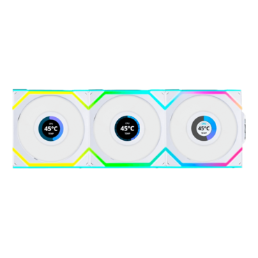 UNI FAN SL Wireless LCD 120 3 x 120mm, White, w/ Controller, ARGB LEDs, 1900 RPM, 58.08 CFM, 29.5 dBA, Cooling Fans