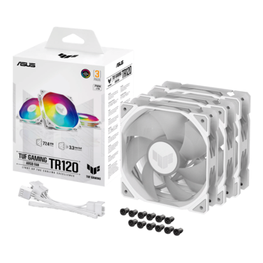 TUF Gaming TR120 ARGB 3 x 120mm, White, ARGB LEDs, 2000 RPM, 77.4 CFM, 29 dBA, Cooling Fans