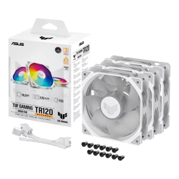 TUF Gaming TR120 ARGB Reverse 3 x 120mm, White, ARGB LEDs, 2000 RPM, 76.3 CFM, 29 dBA, Cooling Fans