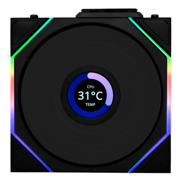 UNI FAN TL120 LCD Wireless 3 x 120mm, w/ Controller, ARGB LEDs, 1900 RPM, 62 CFM, 27 dBA, Cooling Fans