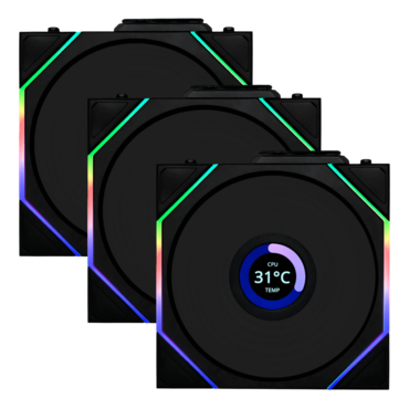 UNI FAN TL120 LCD Wireless 3 x 120mm, w/ Controller, ARGB LEDs, 1900 RPM, 62 CFM, 27 dBA, Cooling Fans