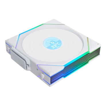 UNI FAN TL120 LCD Wireless 3 x 120mm, White, w/ Controller, ARGB LEDs, 1900 RPM, 62 CFM, 27 dBA, Cooling Fans