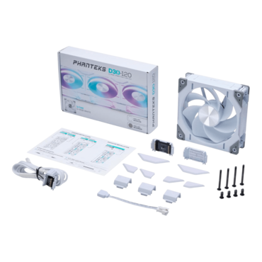 D30-120 Reverse 120mm, White, D-RGB LEDs, 2000 RPM, 61.5 CFM, 31.8 dBA, Cooling Fan