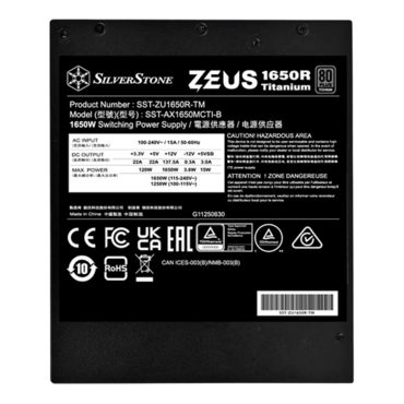 ZEUS 1650R, 80 PLUS Titanium 1650W, Fully Modular, ATX Power Supply