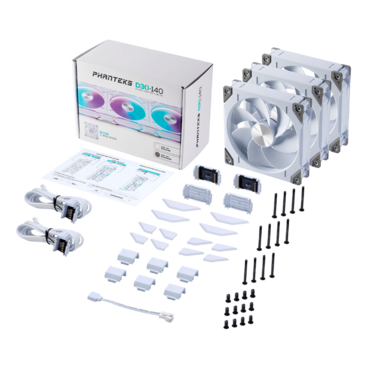 D30-140 Reverse 3 x 140mm, White, D-RGB LEDs, 1800 RPM, 71.76 CFM, 32.1 dBA, Cooling Fans