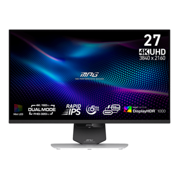 MPG 274URDFW E16M, DisplayHDR™ 1000, 27" Rapid IPS, 3840 x 2160 (4K UHD), 0.5 ms, Dual Mode 160Hz/320Hz, FreeSync™ Premium Gaming Monitor