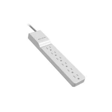 BE106000-04, 6 Outlets, 4-ft cord, 125V/15A, White, Surge Protector