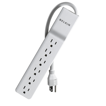 BE106000-2.5, 6 Outlets, 2.5-ft cord, 125V/15A, White, Surge Protector