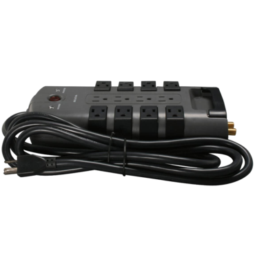 BP112230-08, 12 Outlets, 8-ft cord, 125V/15A, Black, Pivot-Plug Surge Protector