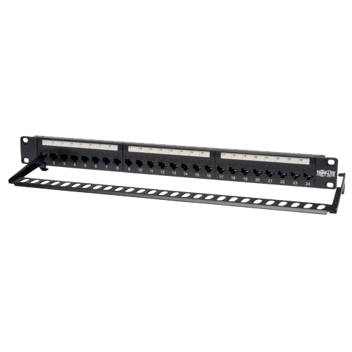 24 Port 1U Rackmount Cat6 Feedthrough Patch Panel, RJ45 Ethernet