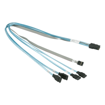 SFF-8087 Molex iPass Mini-SAS to 4x SAS/SATA + 8-pin Sideband Cable, 4-port, 0.5m