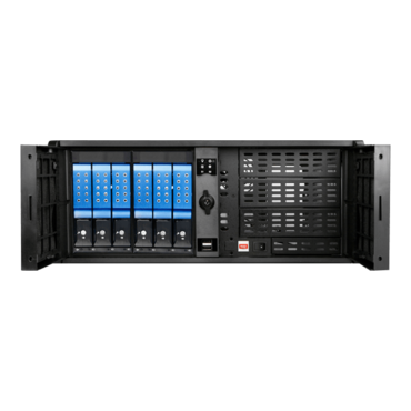 D Storm D407P-DE6BL, Blue HDD Handle, 3x 5.25&quot;, 2x 3.5&quot; Drive Bays, 6x 3.5&quot; Hotswap Bays, No PSU, ATX, Black/Blue, 4U Chassis