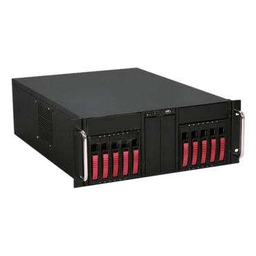 D Storm D410-B10RD, Red HDD Handle, 4x 5.25&quot; Drive Bays, 10x 3.5&quot; Hotswap Bays, No PSU, E-ATX, Black/Red, 4U Chassis