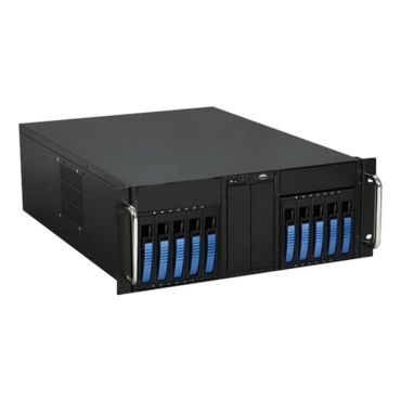 D Storm D410-B10BL, Blue HDD Handle, 4x 5.25&quot; Drive Bays, 10x 3.5&quot; Hotswap Bays, No PSU, E-ATX, Black/Blue, 4U Chassis