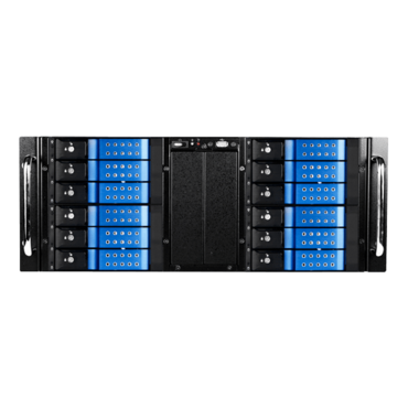 D Storm D410-DE12BL, Blue HDD Handle, 12x 3.5&quot; Hotswap Bays, No PSU, E-ATX, Black/Blue, 4U Chassis