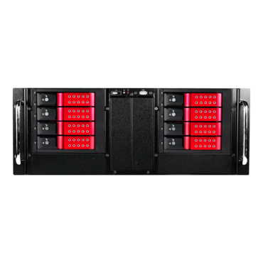 D Storm D410-DE8RD, Red HDD Handle, 8x 3.5&quot; Hotswap Bays, No PSU, E-ATX, Black/Red, 4U Chassis