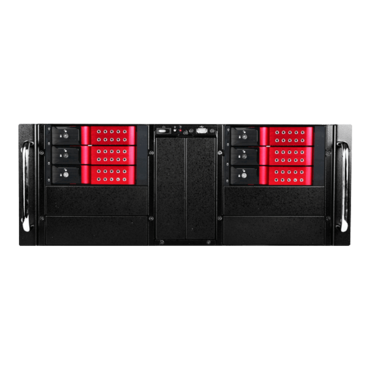 D Storm D410-DE6RD, Red HDD Handle, 6x 3.5&quot; Hotswap Bays, No PSU, E-ATX, Black/Red, 4U Chassis