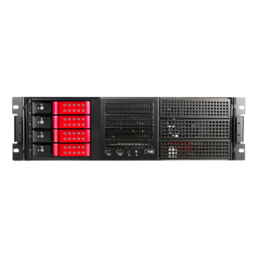 E306L-DE4RD, Red HDD Handle, 3x 5.25&quot;, 3x 3.5&quot; Drive Bays, 4x 3.5&quot; Hotswap Bays, No PSU, E-ATX, Black/Red, 3U Chassis
