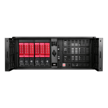 D Storm D407P-DE6RD, Red HDD Handle, 3x 5.25&quot;, 2x 3.5&quot; Drive Bays, 6x 3.5&quot; Hotswap Bays, No PSU, ATX, Black/Red, 4U Chassis