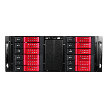 D Storm D410-DE12RD, Red HDD Handle, 12x 3.5&quot; Hotswap Bays, No PSU, E-ATX, Black/Red, 4U Chassis