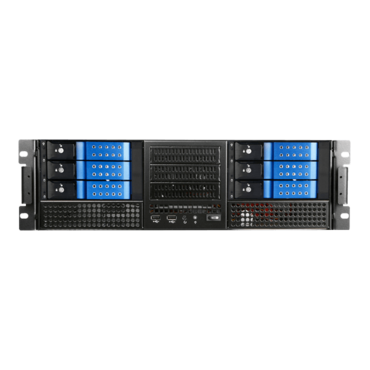 E306L-DE6BL, Blue HDD Handle, 2x 5.25&quot;, 3x 3.5&quot; Drive Bays, 6x 3.5&quot; Hotswap Bays, No PSU, E-ATX, Black/Blue, 3U Chassis