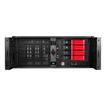 D Storm D407P-DE4RD, Red HDD Handle, 4x 5.25&quot;, 2x 3.5&quot; Drive Bays, 4x 3.5&quot; Hotswap Bays, No PSU, ATX, Black/Red, 4U Chassis