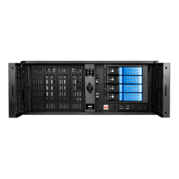 D Storm D407P-DE4BL, Blue HDD Handle, 4x 5.25&quot;, 2x 3.5&quot; Drive Bays, 4x 3.5&quot; Hotswap Bays, No PSU, ATX, Black/Blue, 4U Chassis