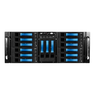 D Storm D410-B15BL, Blue HDD Handle, 15x 3.5" Hotswap Bays, No PSU, E-ATX, Black/Blue, 4U Chassis