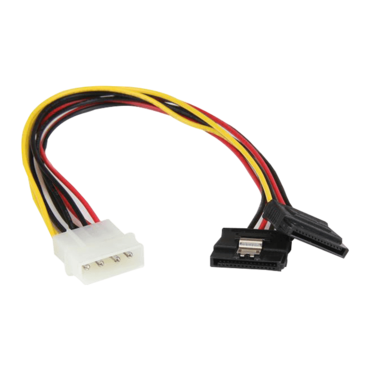 12in LP4 to 2x Latching SATA Power Y Cable Splitter Adapter - 4 Pin Molex to Dual SATA