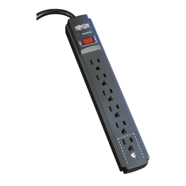 Protect It! 6-Outlet Surge Protector, 6 ft. Cord, 790 Joules, Diagnostic LED, Black Housing