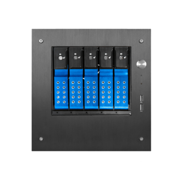 S-35-DE5BL, Blue HDD Handle, 5x 3.5&quot; Hotswap Bays, 1x 2.5&quot; Drive Bay, No PSU, Mini-ITX, Black/Blue, Storage Mini Tower