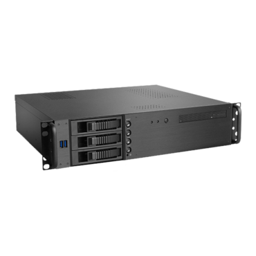 D-230HB-T, Black HDD Handle, 1x Slim 5.25", 3x 3.5" Hotswap Bays, No PSU, microATX, Black, 2U Chassis